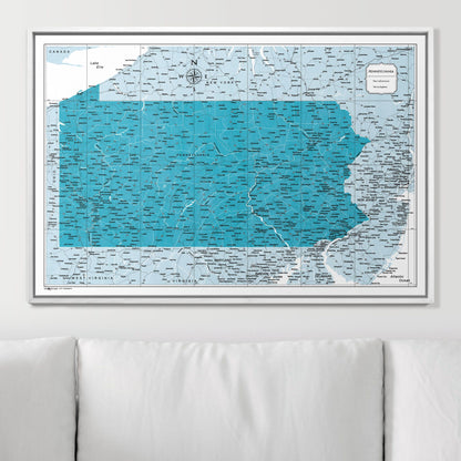 Push Pin Pennsylvania Map (Pin Board) - Teal Color Splash CM Pin Board