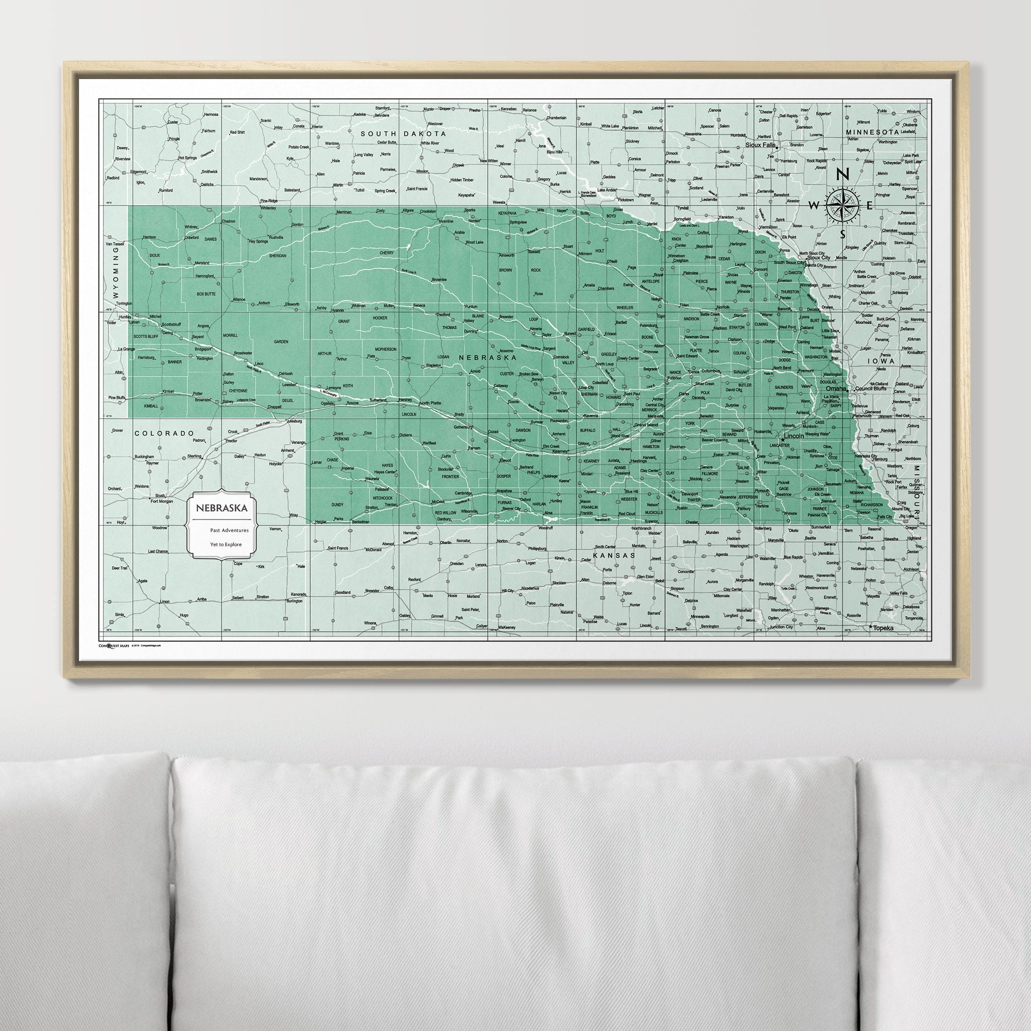 Push Pin Nebraska Map (Pin Board) - Green Color Splash CM Pin Board