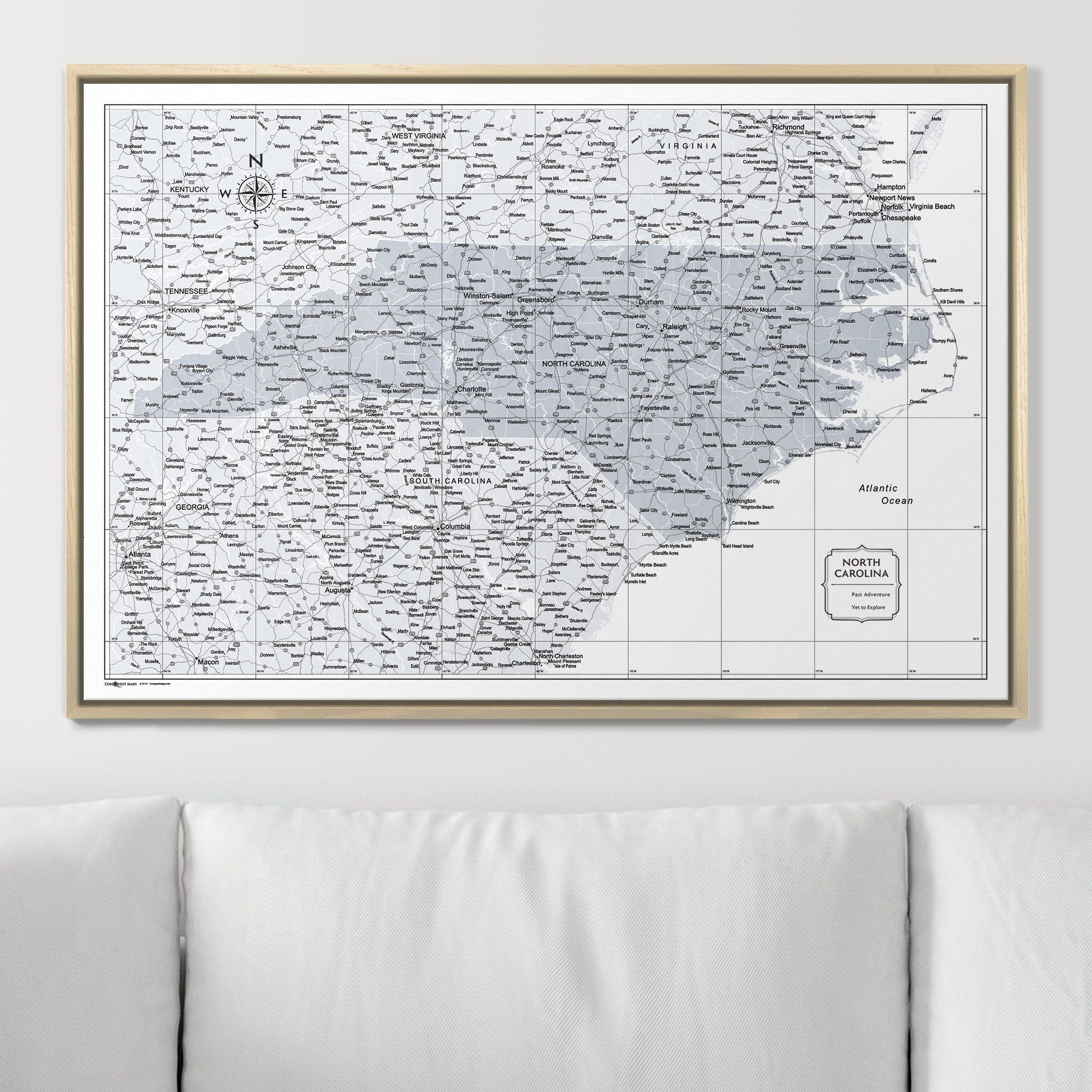 Push Pin North Carolina Map (Pin Board) - Light Gray Color Splash CM Pin Board