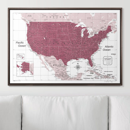 Push Pin USA Map (Pin Board) - Burgundy Color Splash CM Pin Board