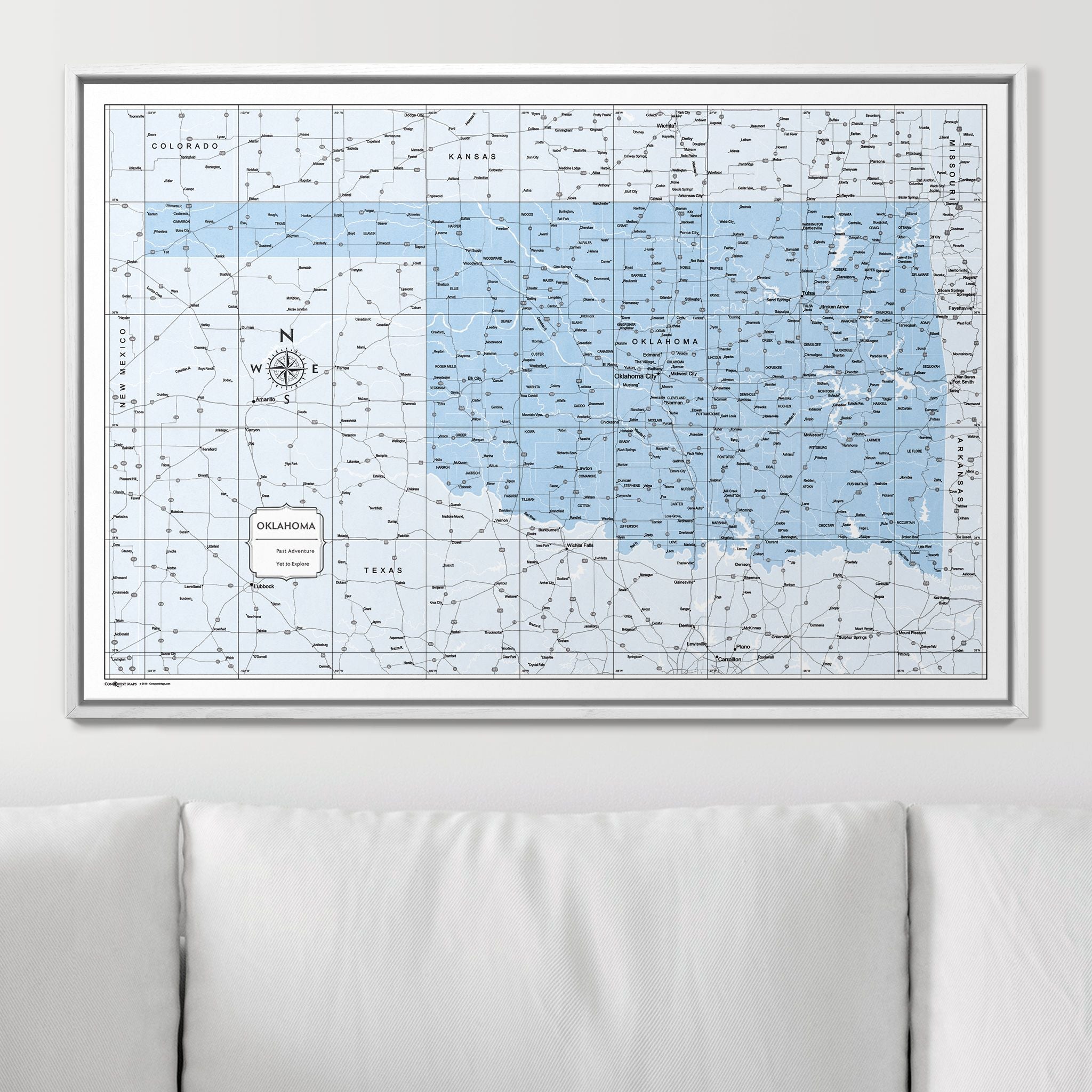 Push Pin Oklahoma Map (Pin Board) - Light Blue Color Splash CM Pin Board