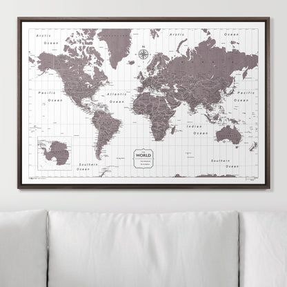 Push Pin World Map (Pin Board) - Dark Brown Color Splash CM Pin Board