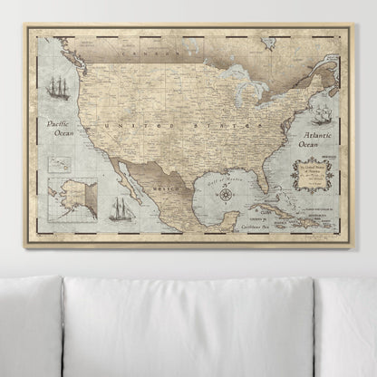 Push Pin USA Map (Pin Board) - Rustic Vintage CM Pin Board