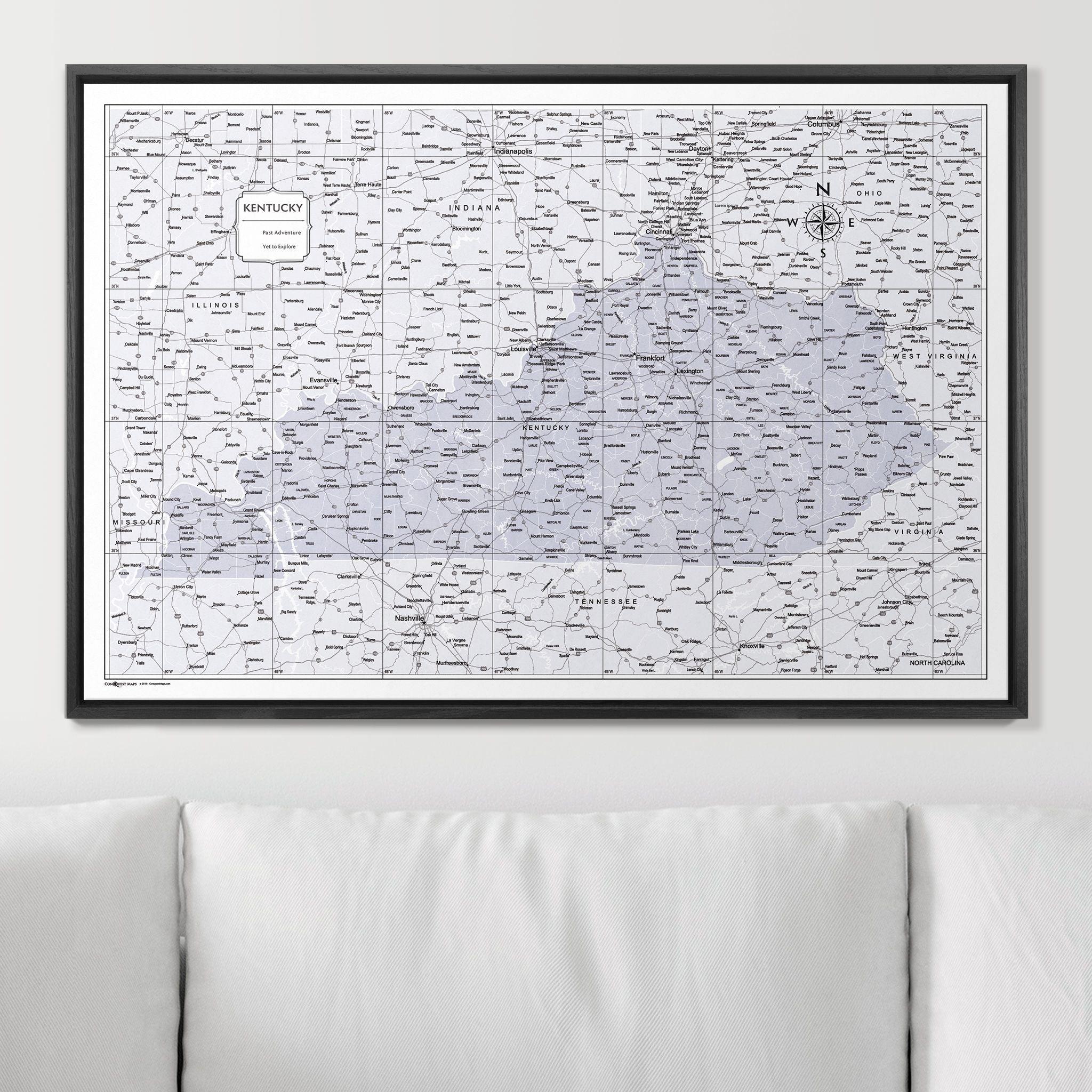 Push Pin Kentucky Map (Pin Board) - Light Gray Color Splash CM Pin Board