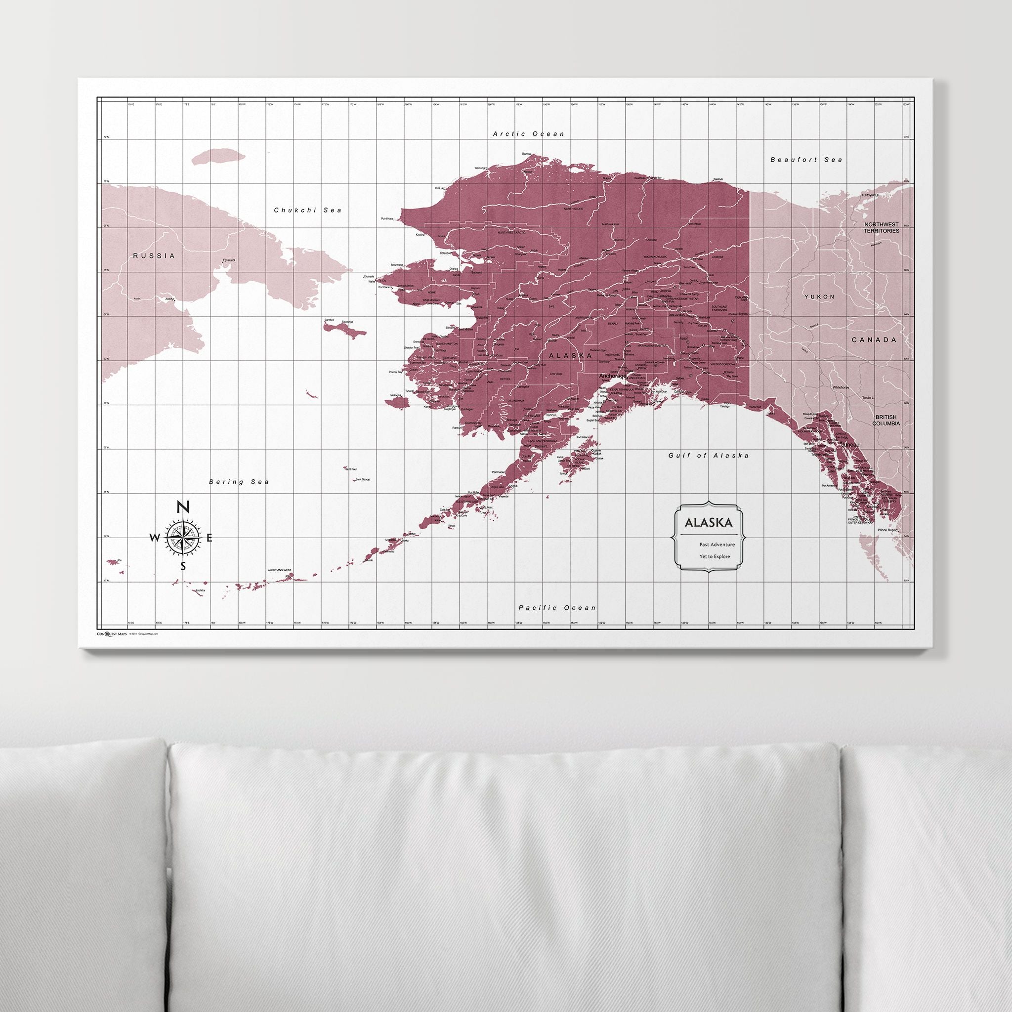 Push Pin Alaska Map (Pin Board) - Burgundy Color Splash CM Pin Board