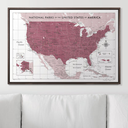 Push Pin National Parks Map (Pin Board) - Burgundy Color Splash CM Pin Board