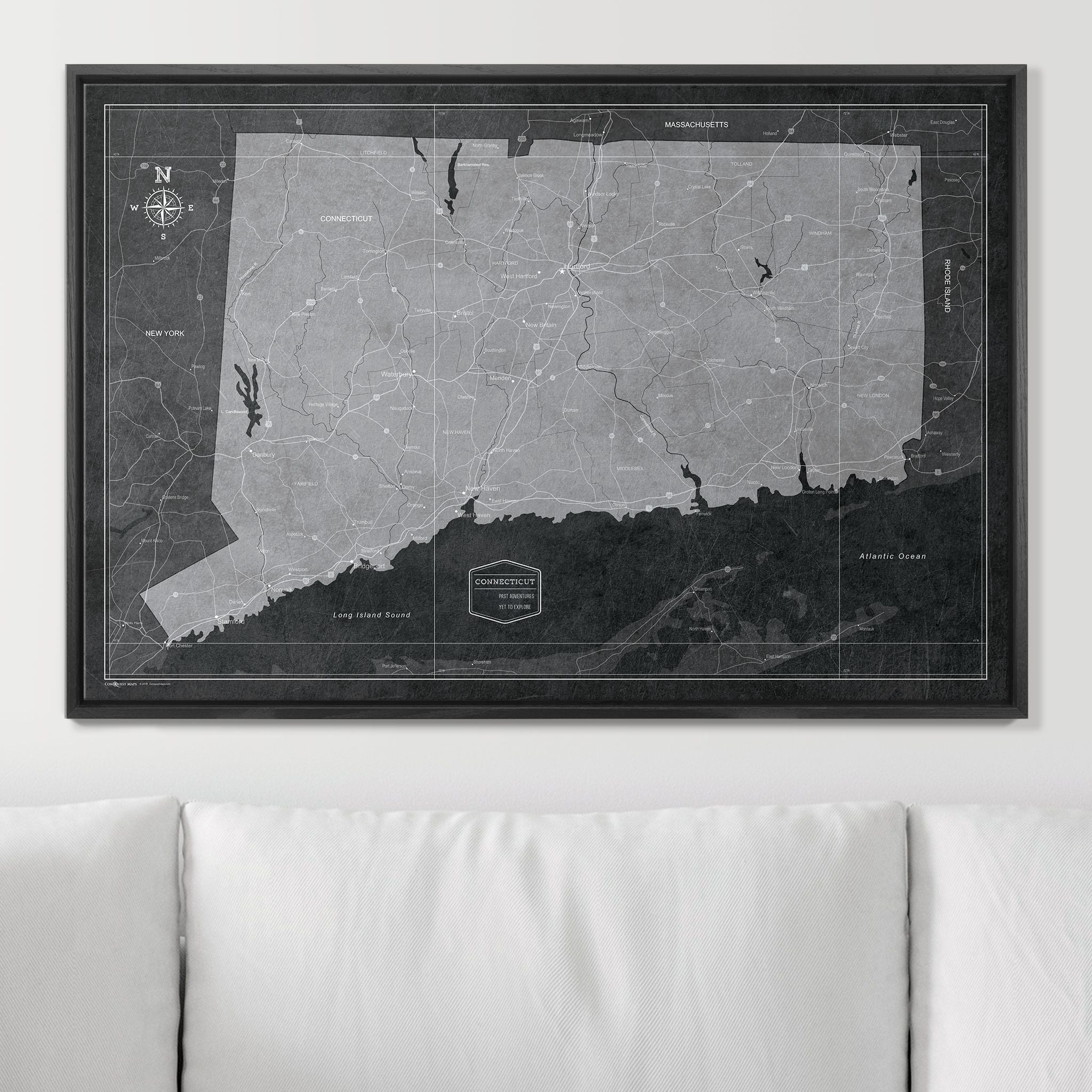 Push Pin Connecticut Map (Pin Board) - Modern Slate CM Pin Board