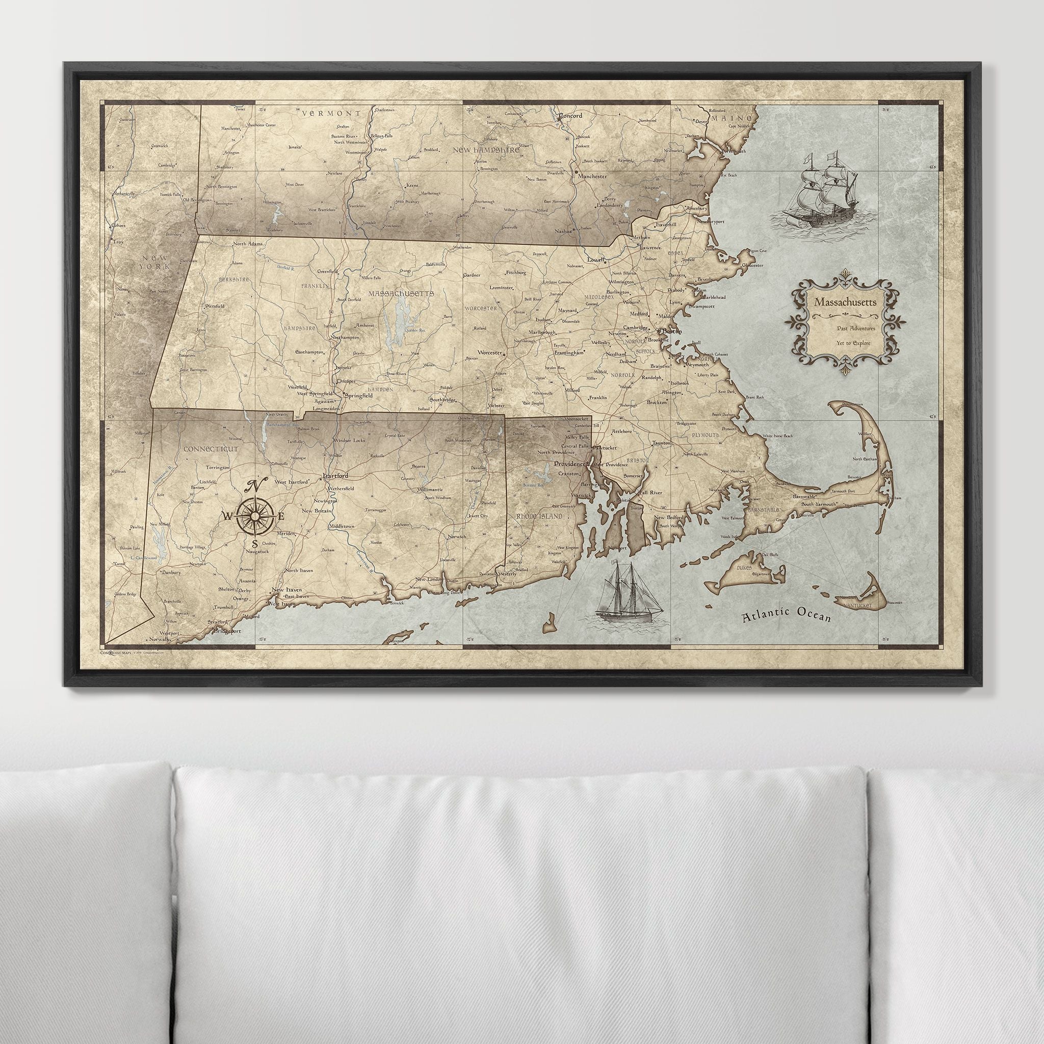 Push Pin Massachusetts Map (Pin Board) - Rustic Vintage CM Pin Board