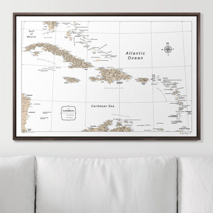 Push Pin Caribbean Map (Pin Board) - Light Brown Color Splash CM Pin Board