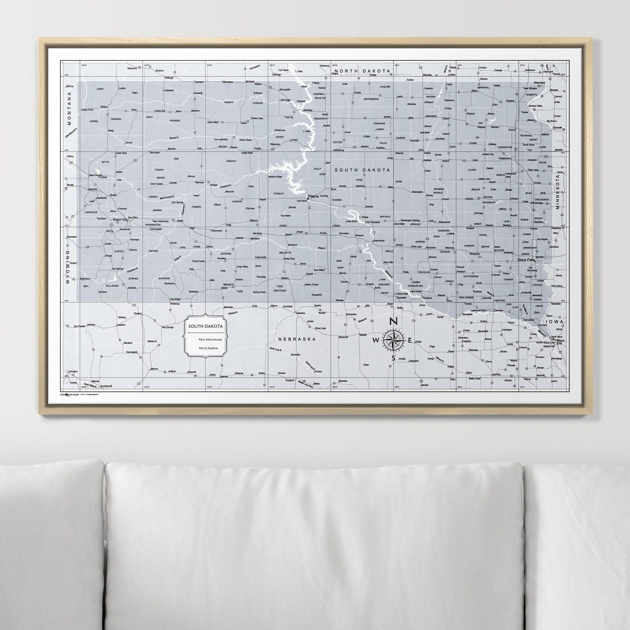 Push Pin South Dakota Map (Pin Board) - Light Gray Color Splash CM Pin Board