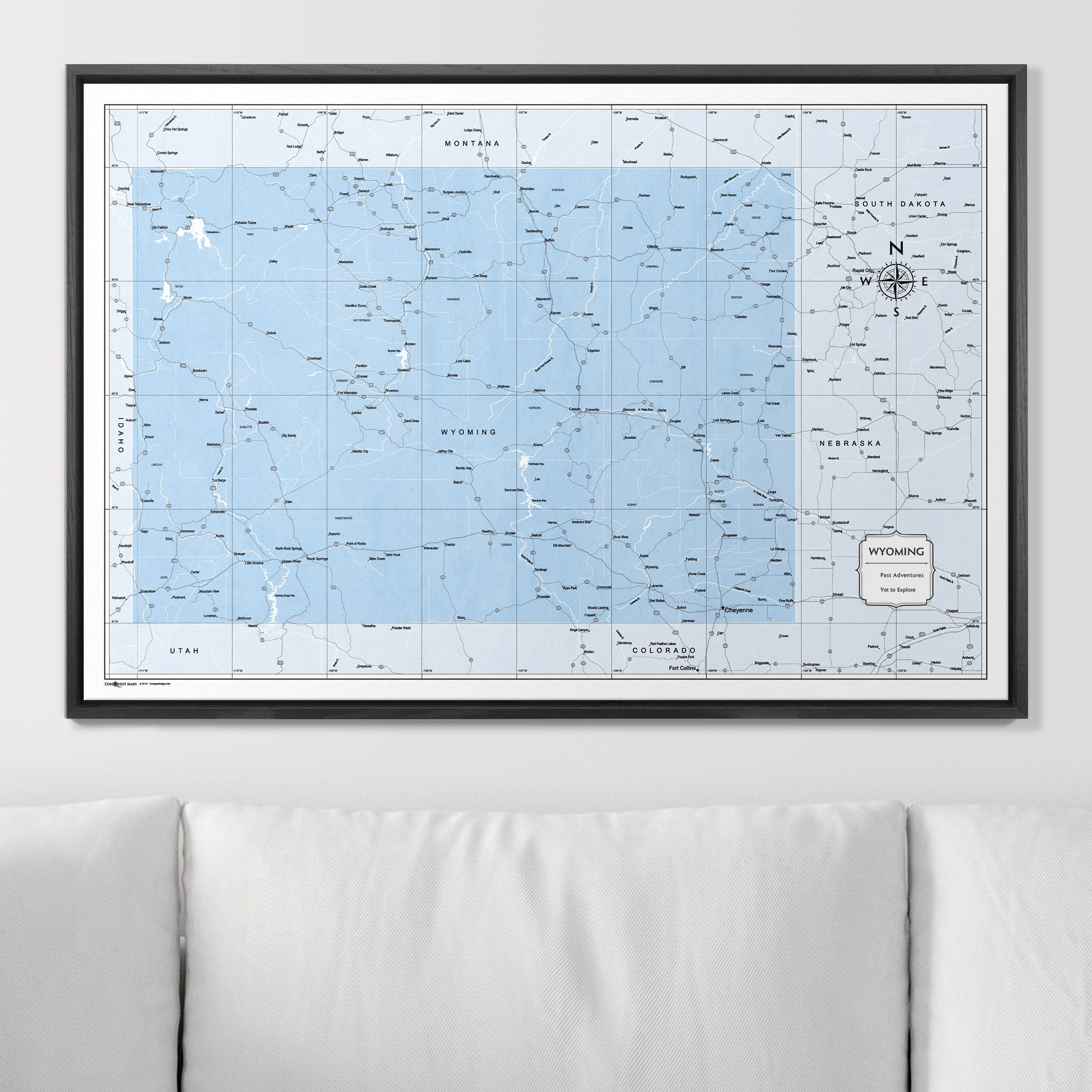 Push Pin Wyoming Map (Pin Board) - Light Blue Color Splash CM Pin Board