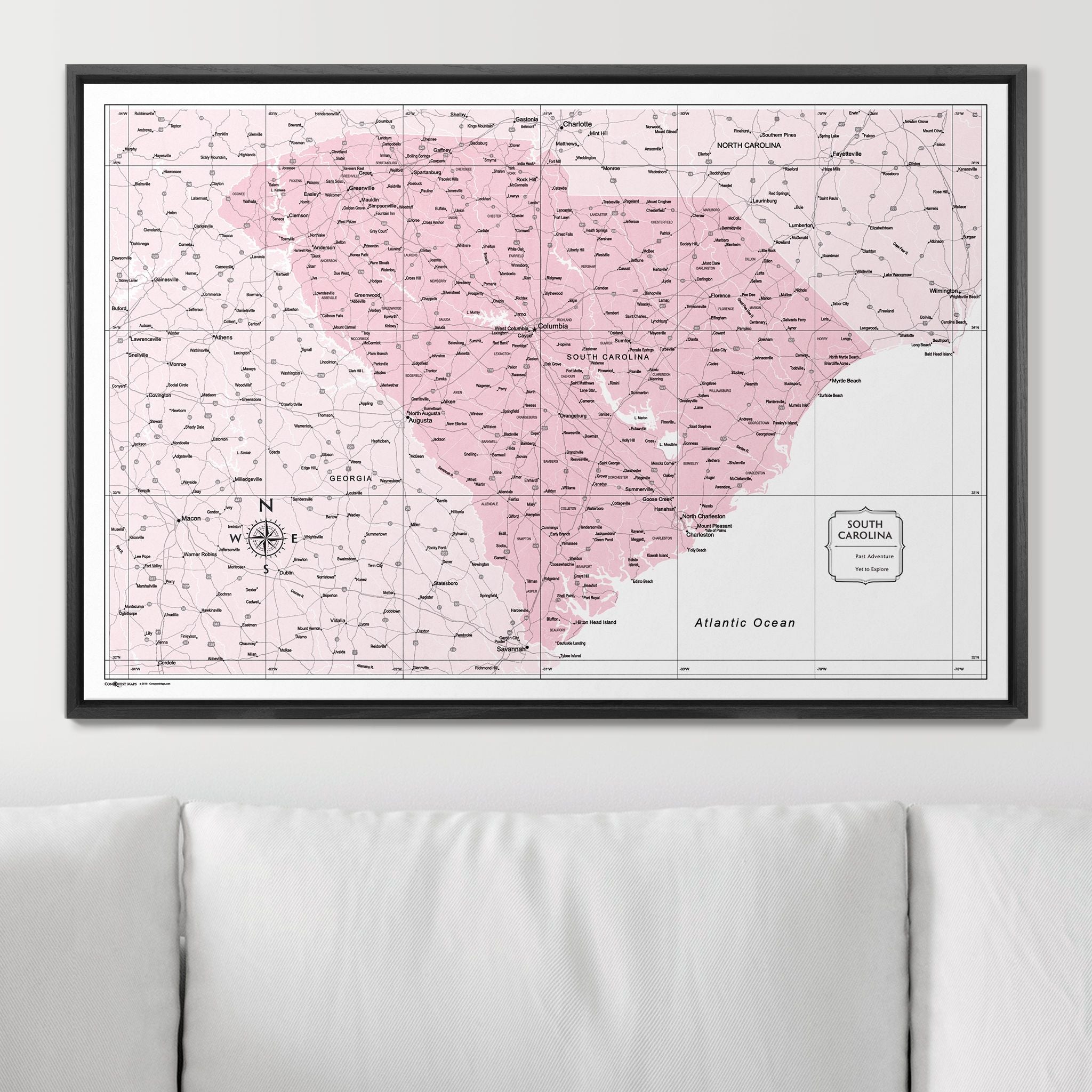 Push Pin South Carolina Map (Pin Board) - Pink Color Splash CM Pin Board