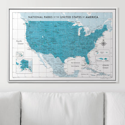 Push Pin National Parks Map (Pin Board) - Teal Color Splash CM Pin Board