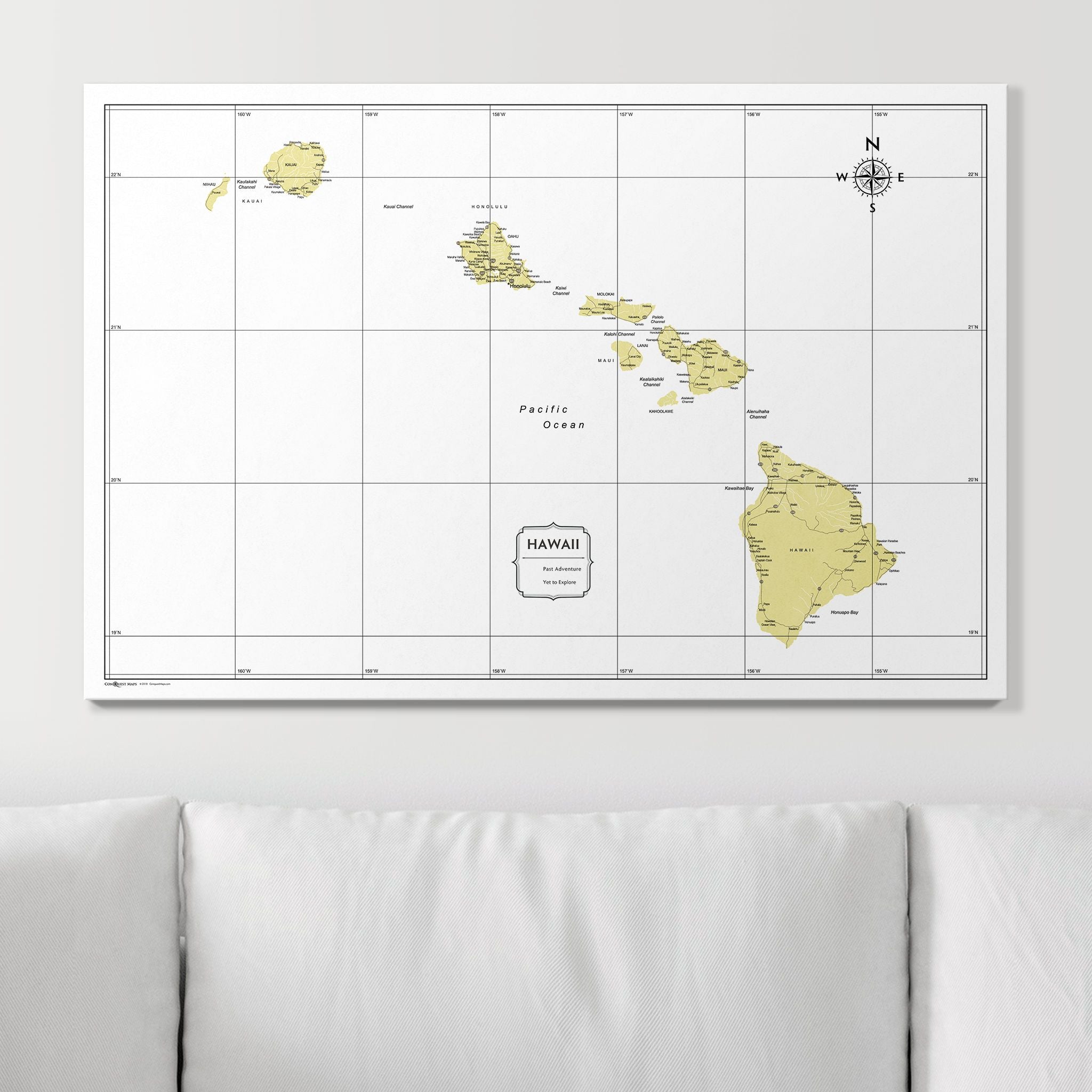 Push Pin Hawaii Map (Pin Board) - Yellow Color Splash CM Pin Board