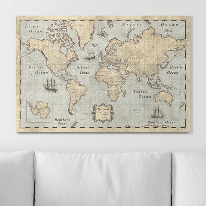 Push Pin World Map (Pin Board) - Rustic Vintage CM Pin Board