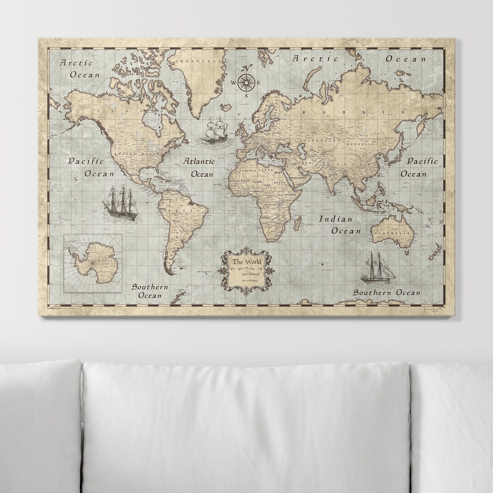 Old-Fashioned World Map | Pinnable Canvas Print | Conquest Maps ...