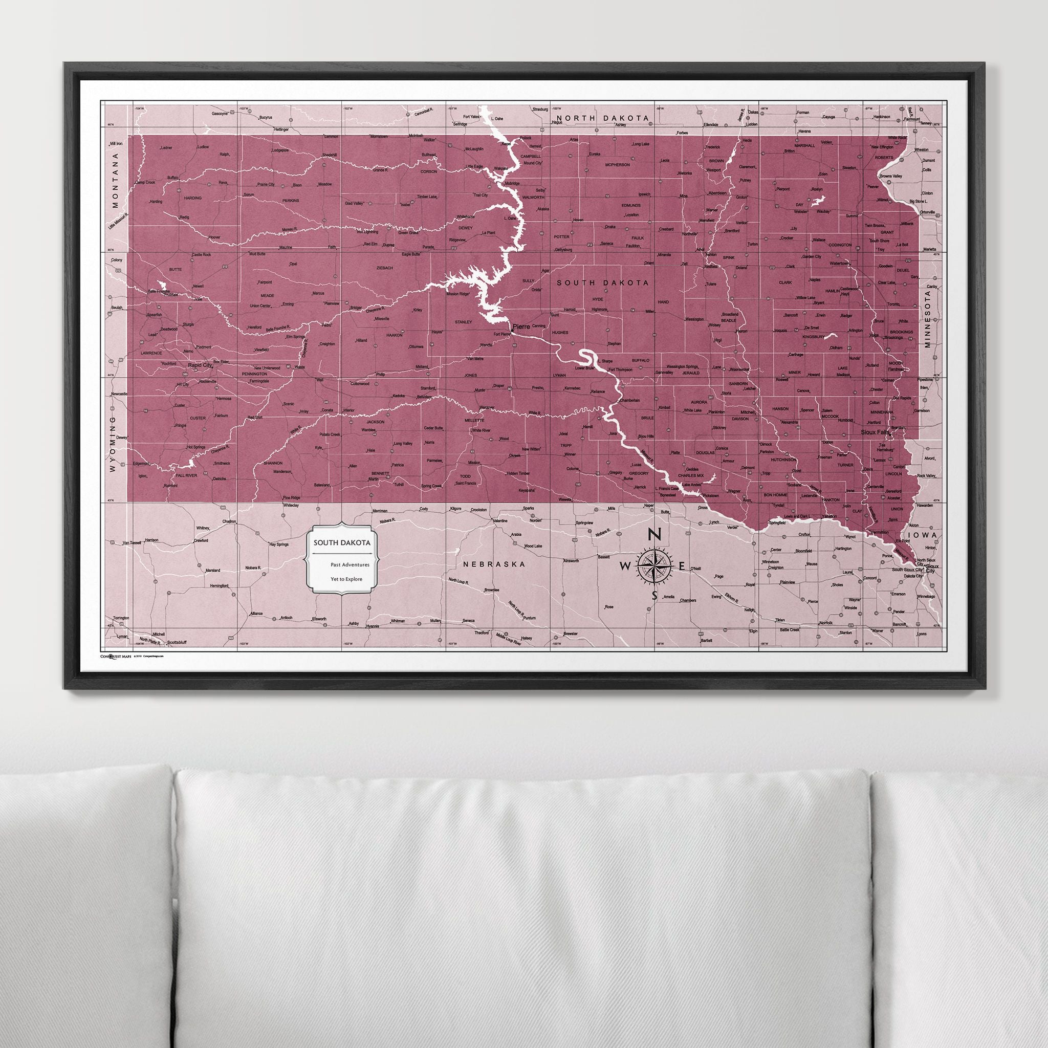 Push Pin South Dakota Map (Pin Board) - Burgundy Color Splash CM Pin Board