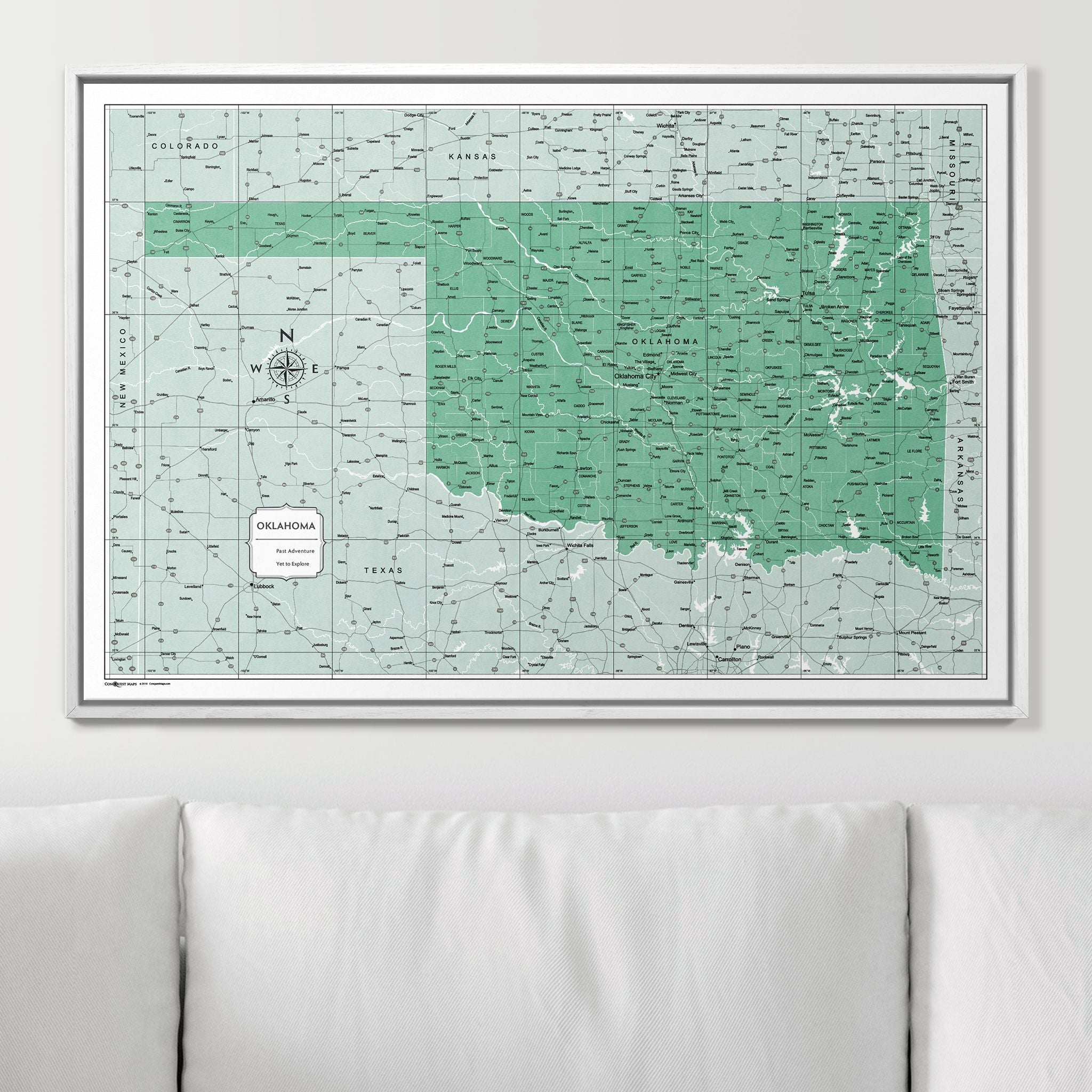 Push Pin Oklahoma Map (Pin Board) - Green Color Splash CM Pin Board