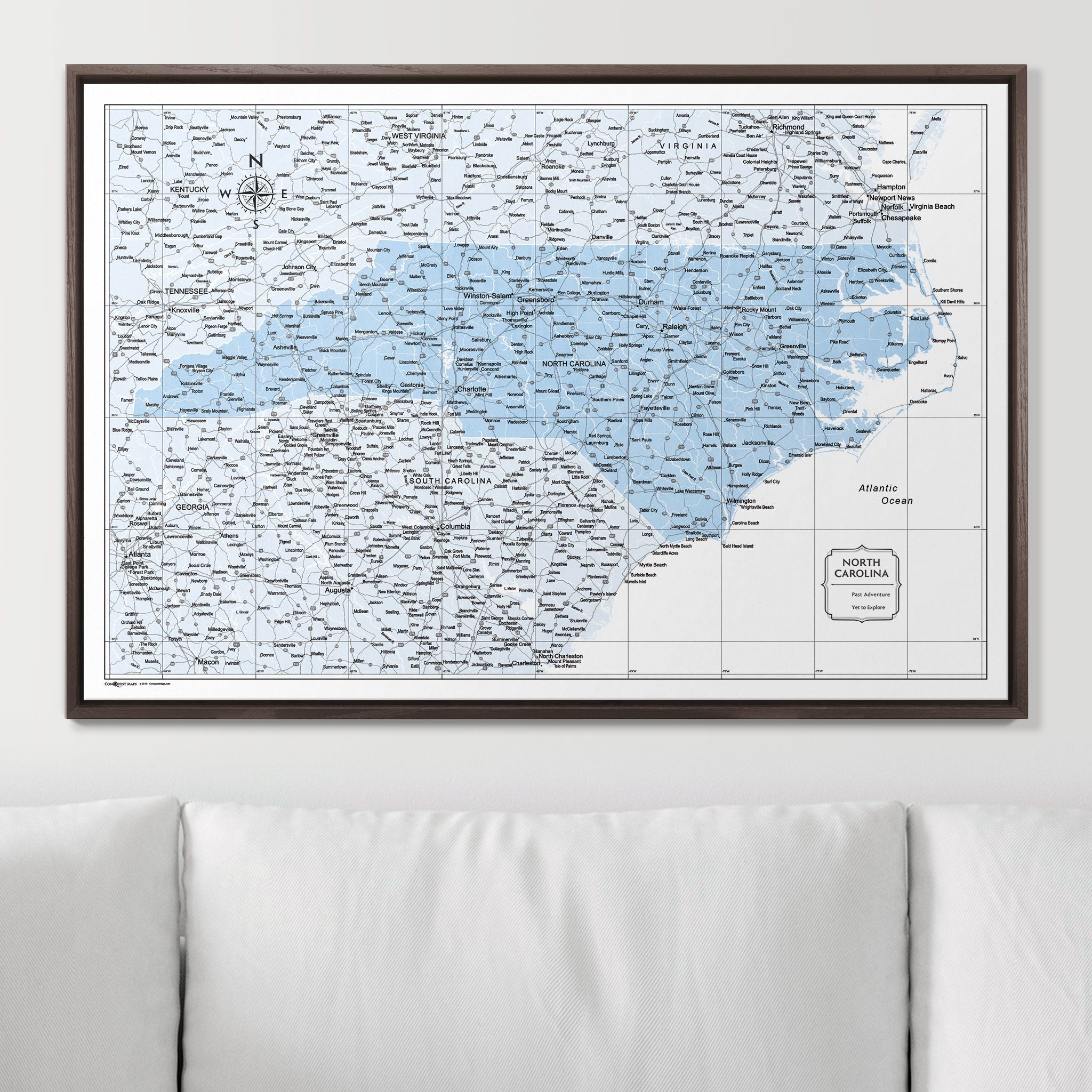 Push Pin North Carolina Map (Pin Board) - Light Blue Color Splash CM Pin Board