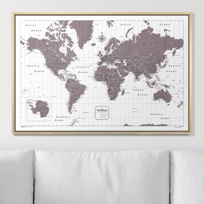 Push Pin World Map (Pin Board) - Dark Brown Color Splash CM Pin Board