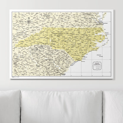 Push Pin North Carolina Map (Pin Board) - Yellow Color Splash CM Pin Board