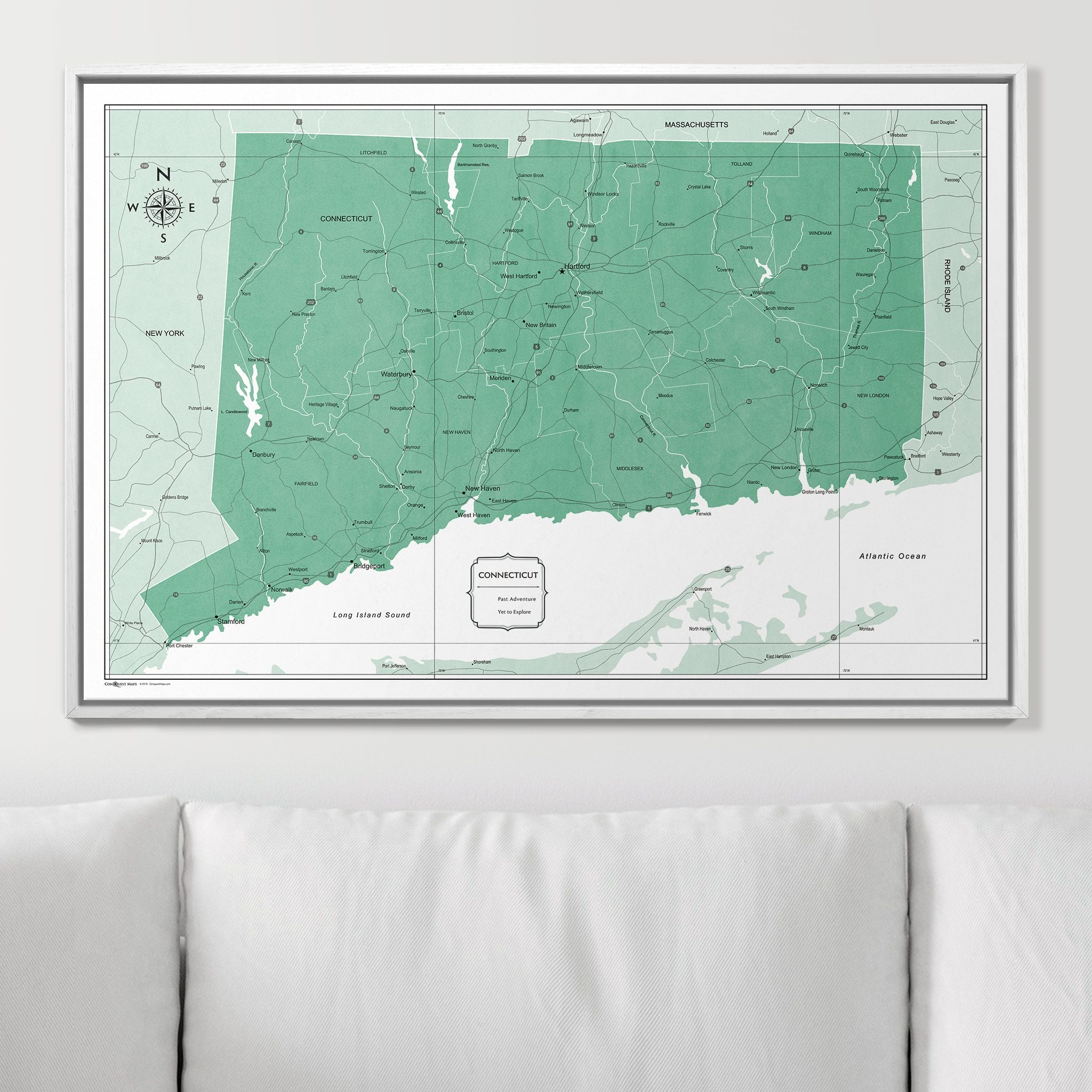 Push Pin Connecticut Map (Pin Board) - Green Color Splash CM Pin Board