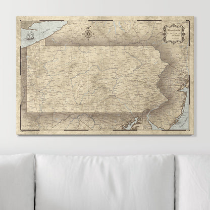 Push Pin Pennsylvania Map (Pin Board) - Rustic Vintage CM Pin Board