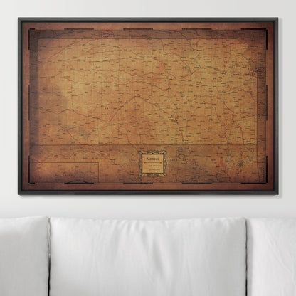 Push Pin Kansas Map (Pin Board) - Golden Aged CM Pin Board