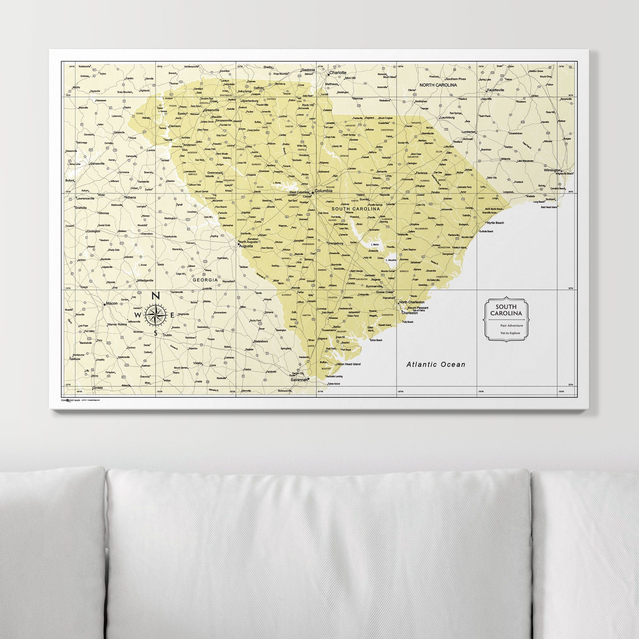 Push Pin South Carolina Map (Pin Board) - Yellow Color Splash CM Pin Board