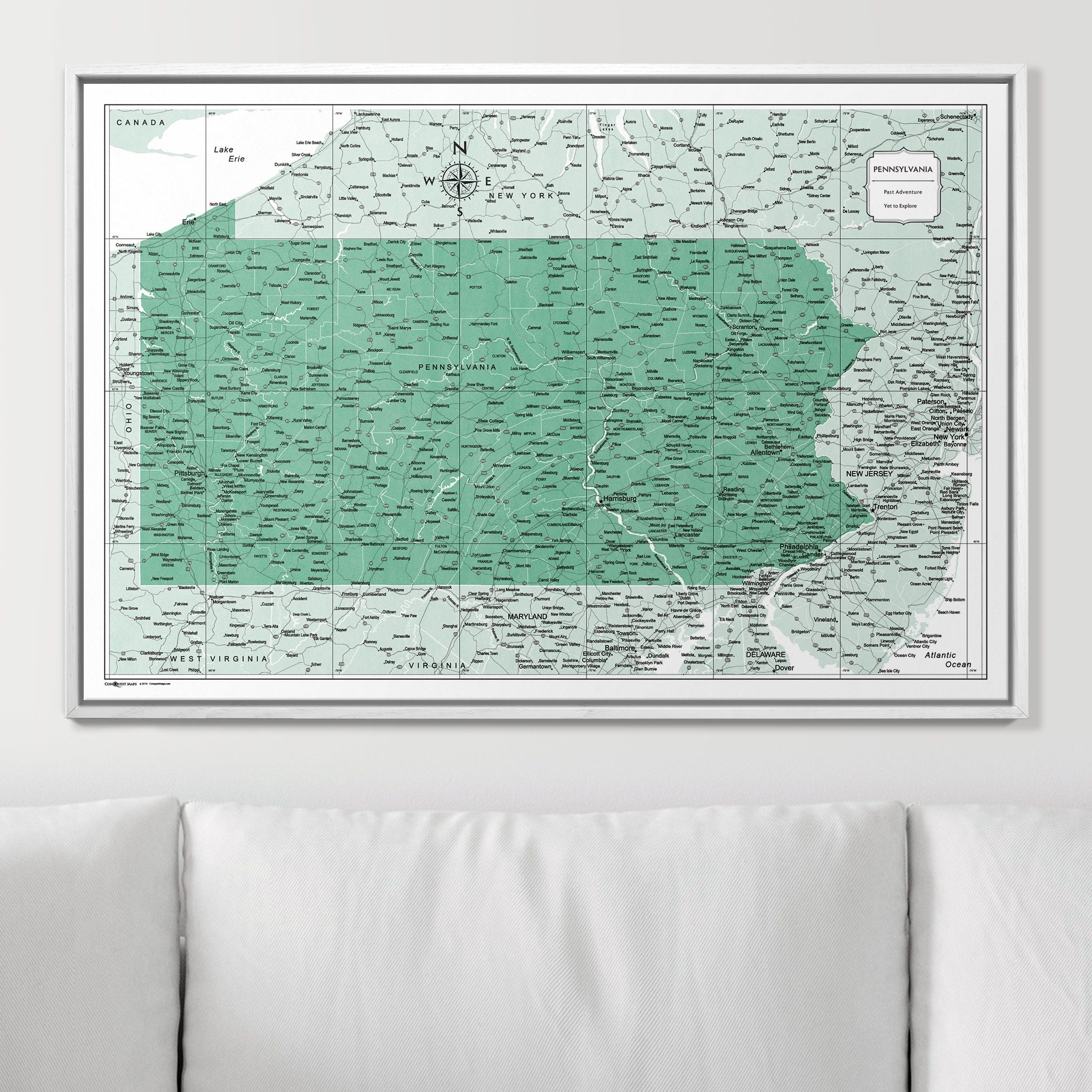 Push Pin Pennsylvania Map (Pin Board) - Green Color Splash CM Pin Board