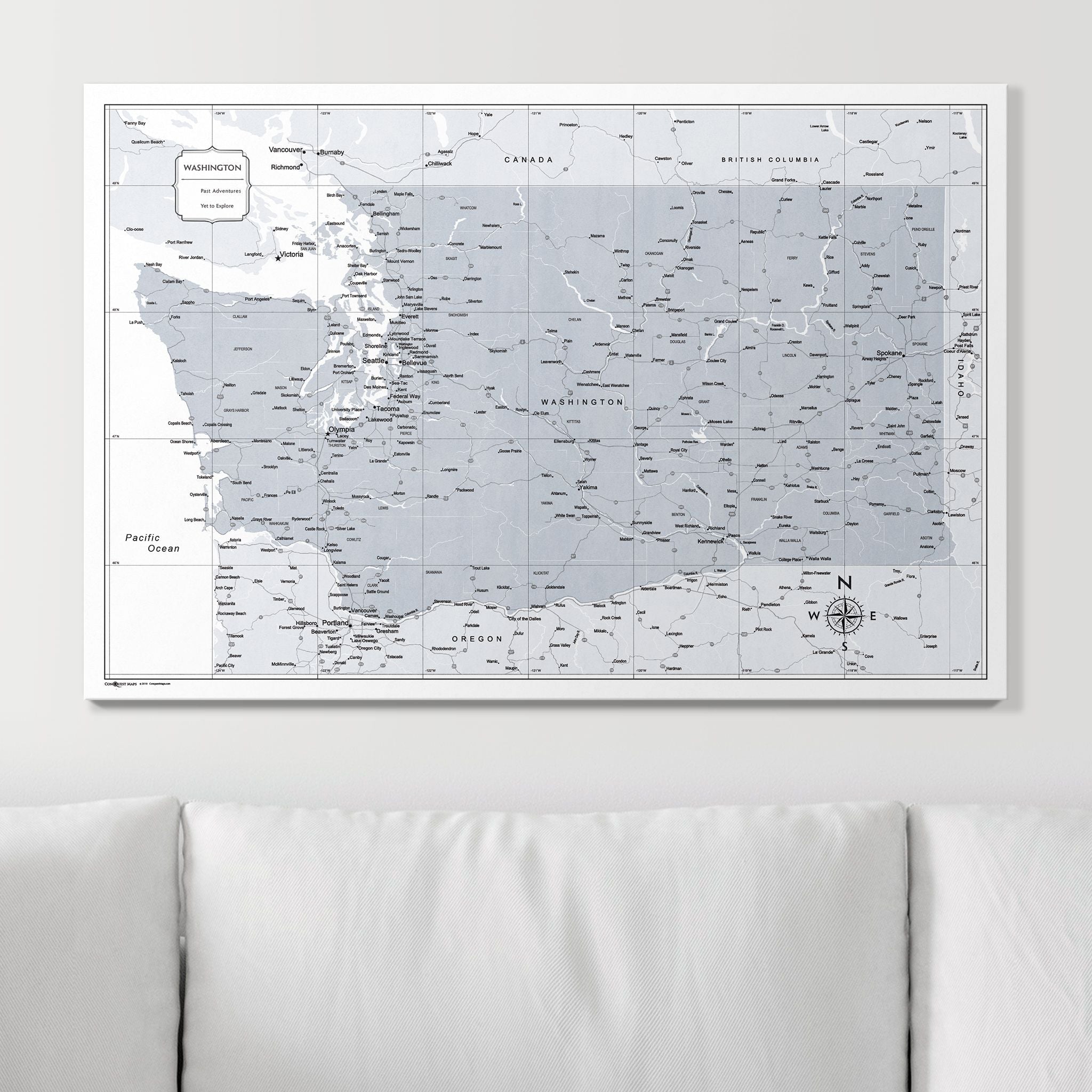 Push Pin Washington Map (Pin Board) - Light Gray Color Splash CM Pin Board