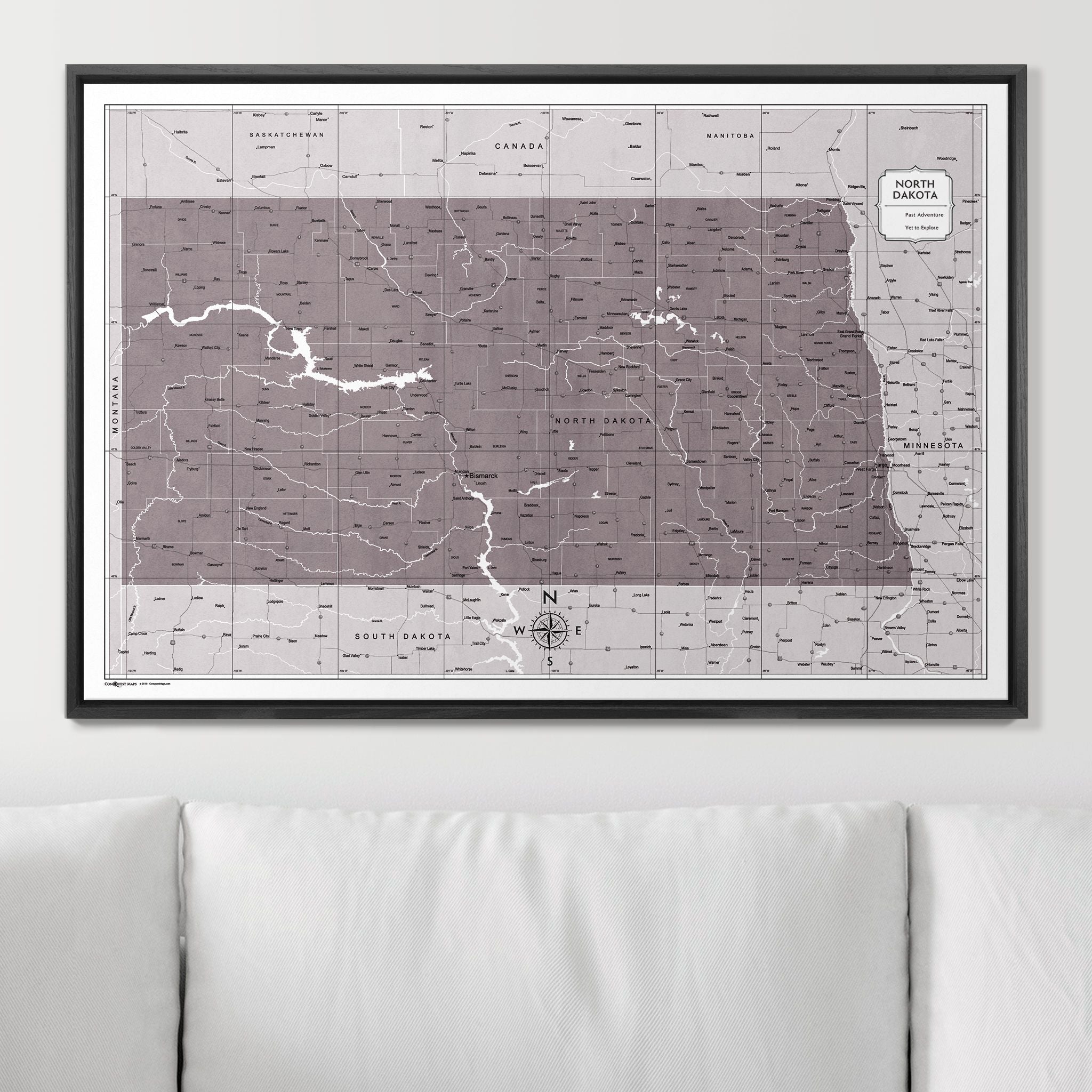 Push Pin North Dakota Map (Pin Board) - Dark Brown Color Splash CM Pin Board