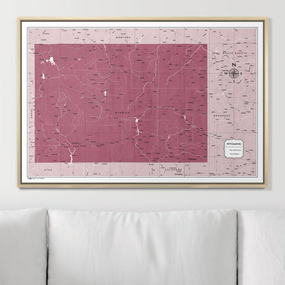 Push Pin Wyoming Map (Pin Board) - Burgundy Color Splash CM Pin Board