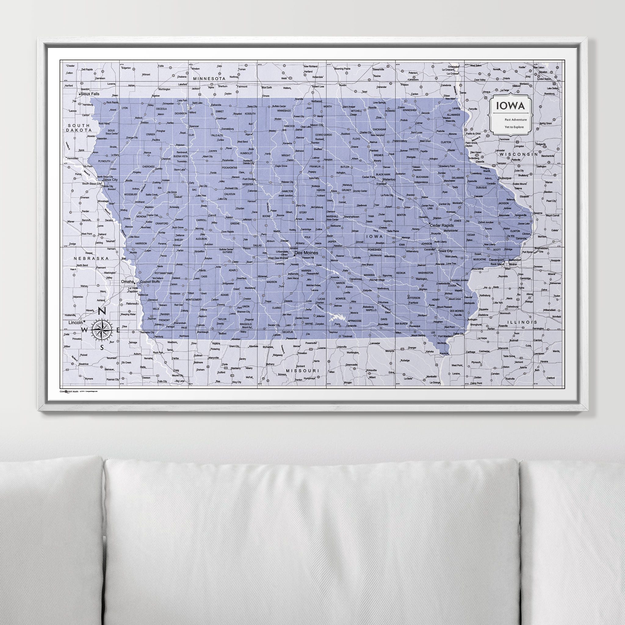 Push Pin Iowa Map (Pin Board) - Purple Color Splash CM Pin Board