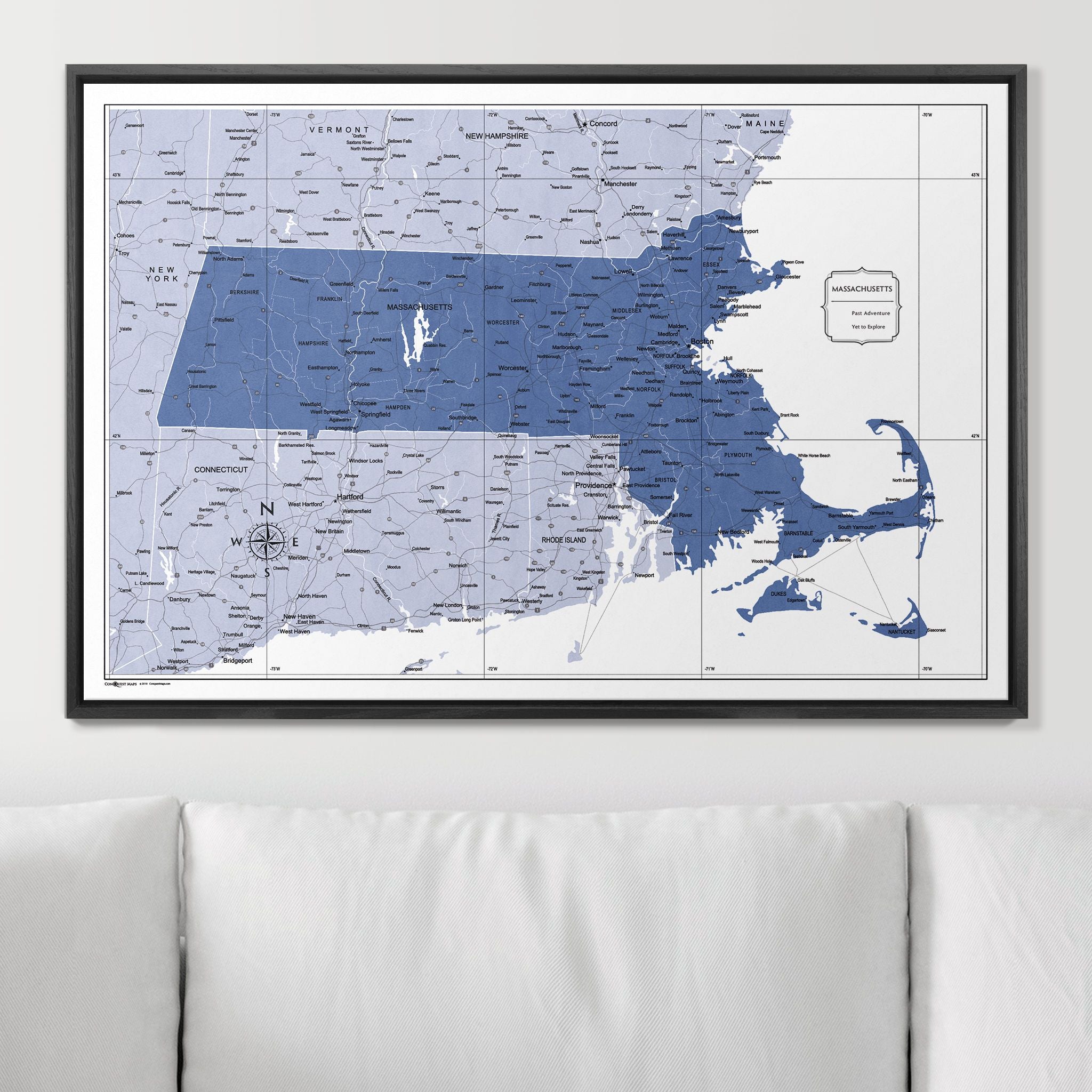 Push Pin Massachusetts Map (Pin Board) - Navy Color Splash CM Pin Board