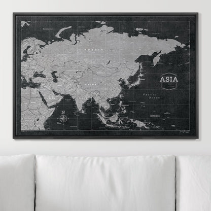 Push Pin Asia Map (Pin Board) - Modern Slate CM Pin Board