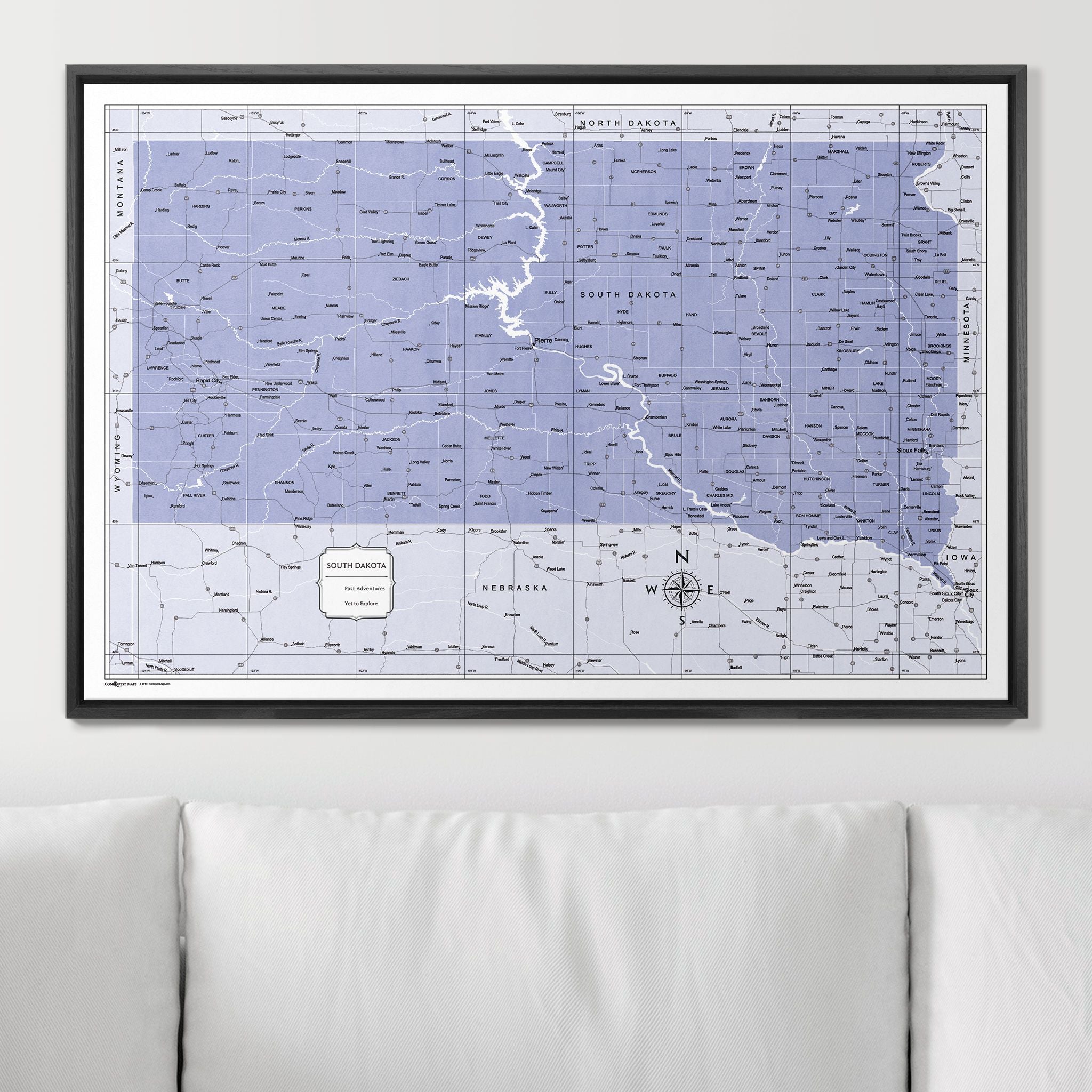 Push Pin South Dakota Map (Pin Board) - Purple Color Splash CM Pin Board