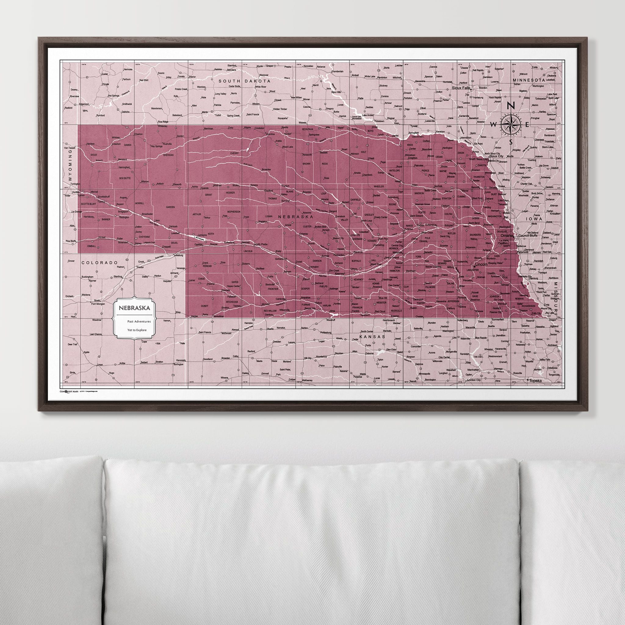 Push Pin Nebraska Map (Pin Board) - Burgundy Color Splash CM Pin Board