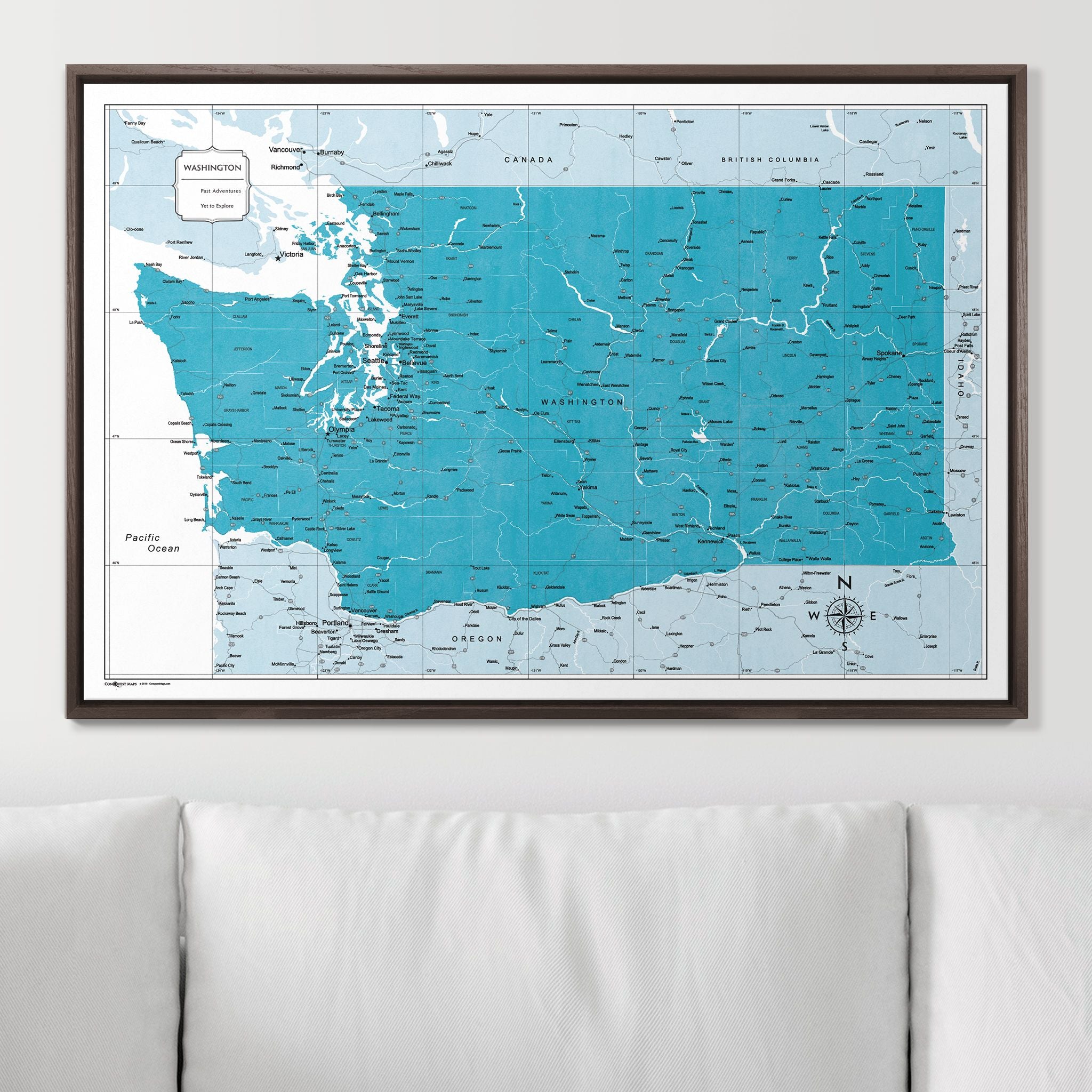 Push Pin Washington Map (Pin Board) - Teal Color Splash CM Pin Board