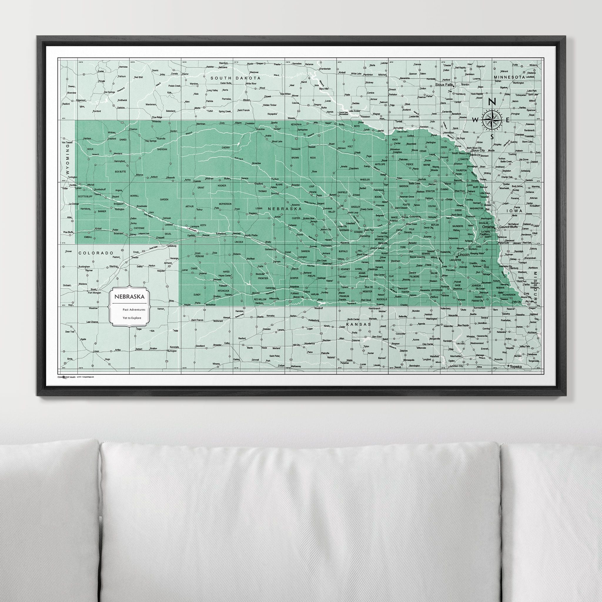 Push Pin Nebraska Map (Pin Board) - Green Color Splash CM Pin Board