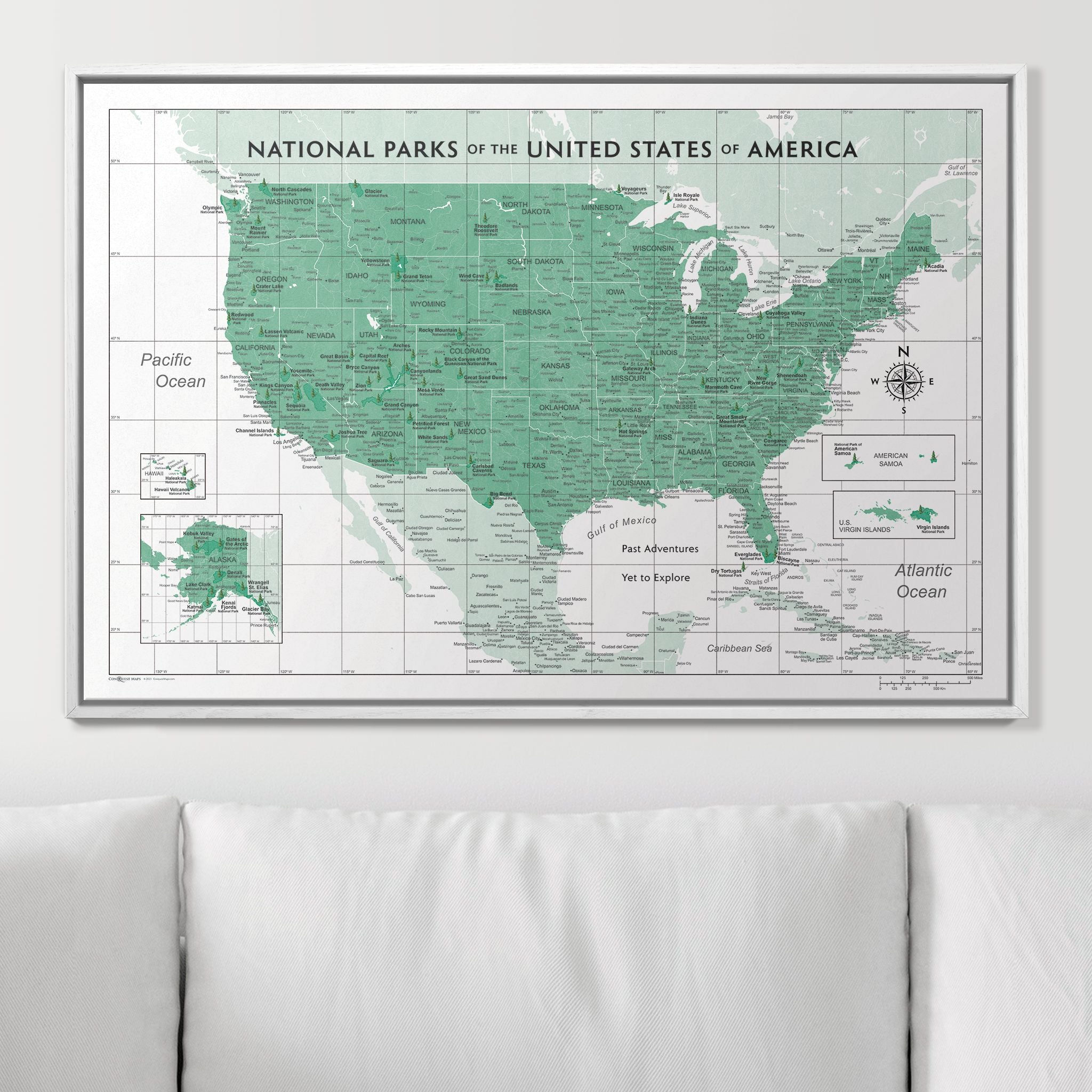 Push Pin National Parks Map (Pin Board) - Green Color Splash CM Pin Board