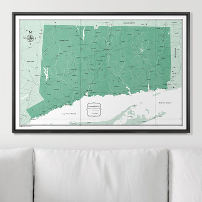 Push Pin Connecticut Map (Pin Board) - Green Color Splash CM Pin Board