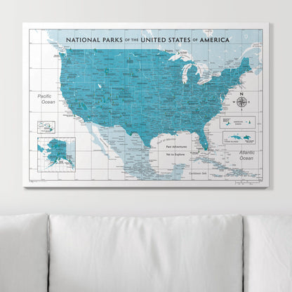 Push Pin National Parks Map (Pin Board) - Teal Color Splash CM Pin Board