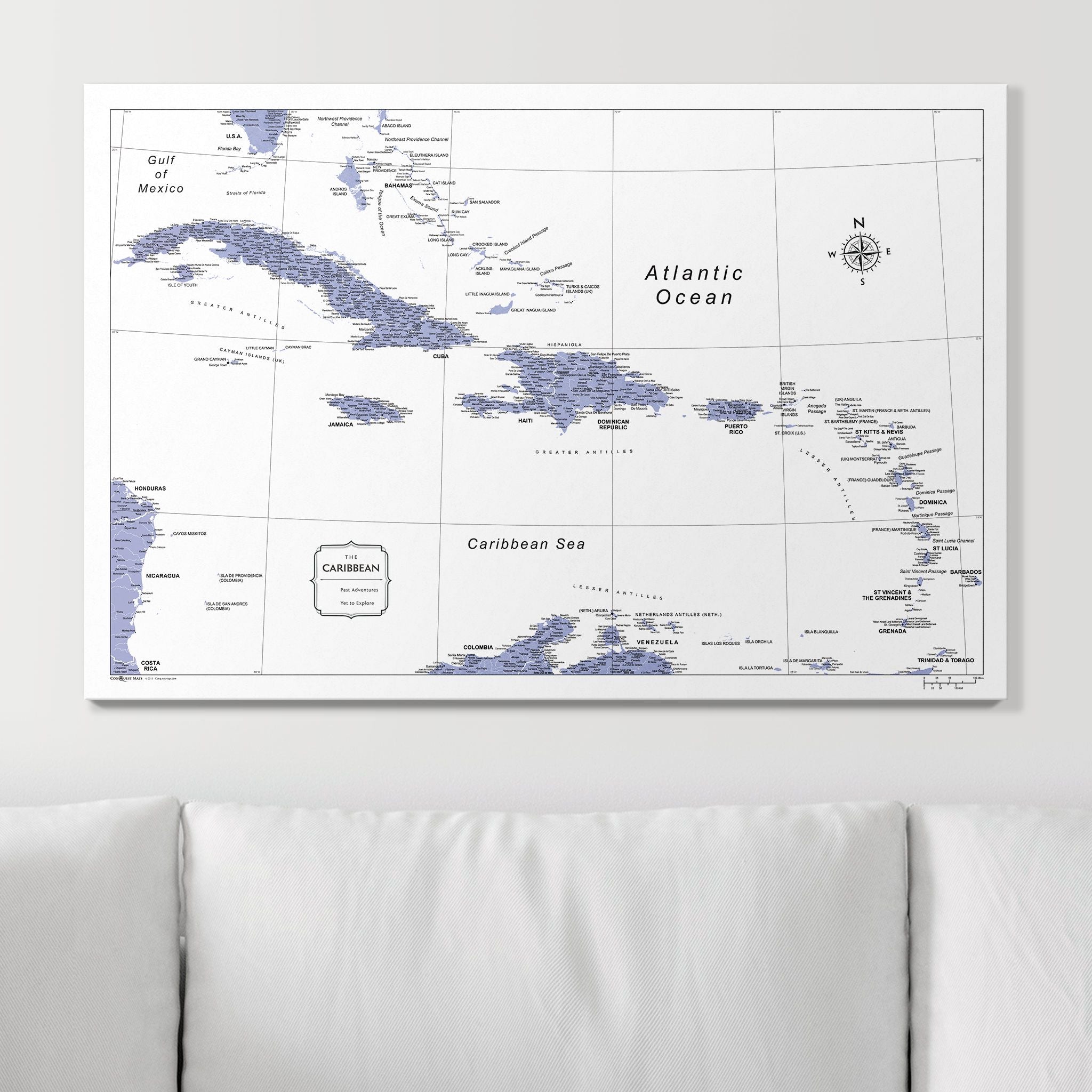 Push Pin Caribbean Map (Pin Board) - Purple Color Splash CM Pin Board