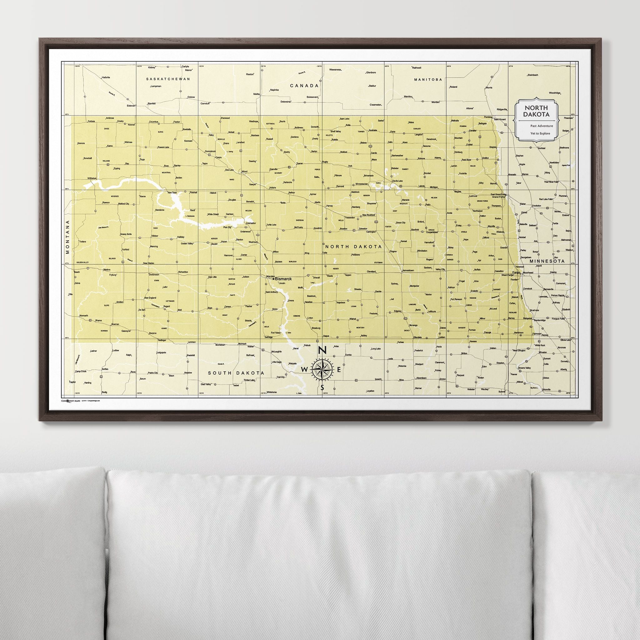 Push Pin North Dakota Map (Pin Board) - Yellow Color Splash CM Pin Board