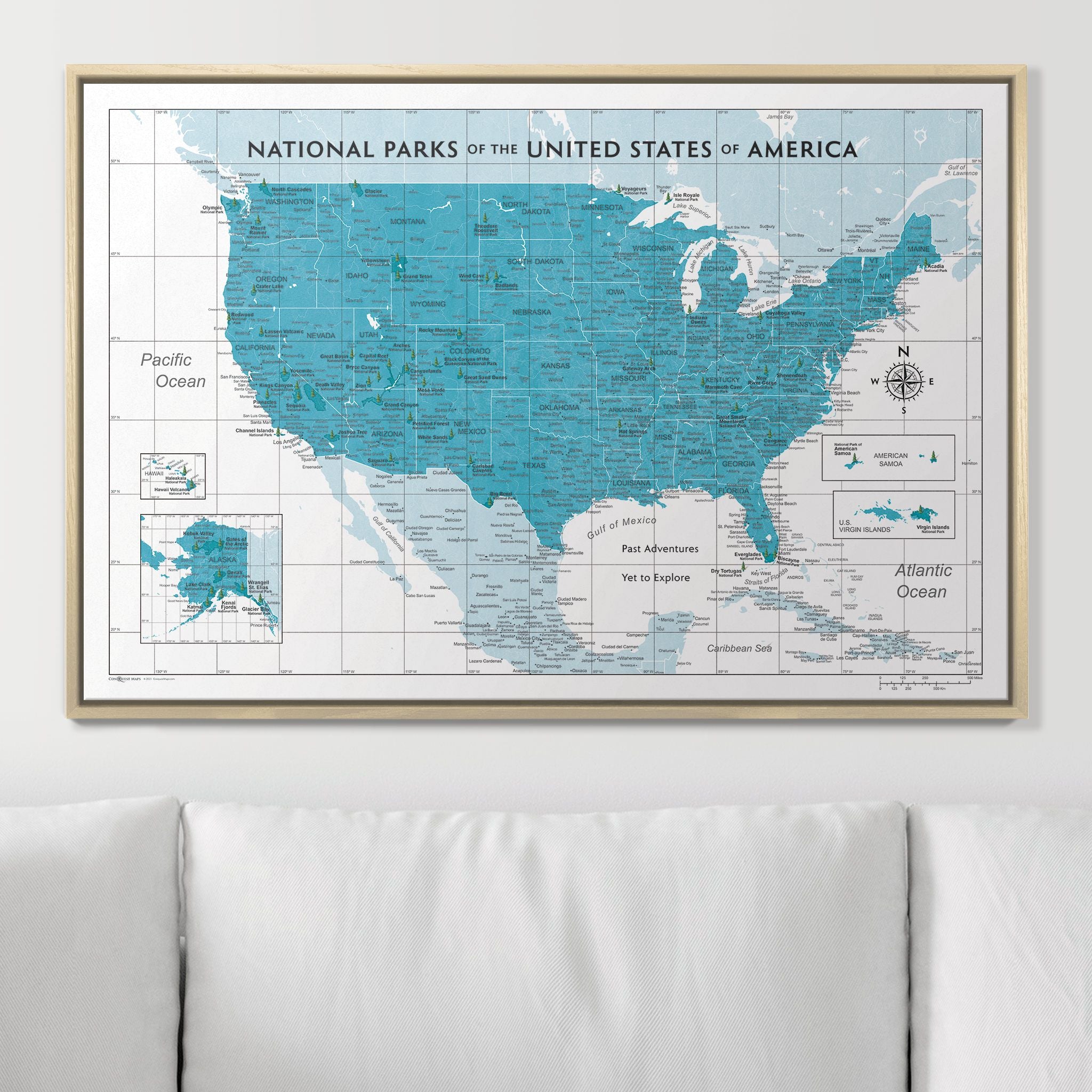 Push Pin National Parks Map (Pin Board) - Teal Color Splash CM Pin Board