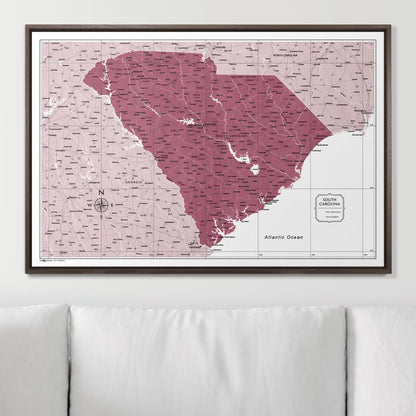 Push Pin South Carolina Map (Pin Board) - Burgundy Color Splash CM Pin Board