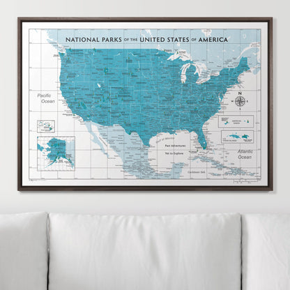 Push Pin National Parks Map (Pin Board) - Teal Color Splash CM Pin Board