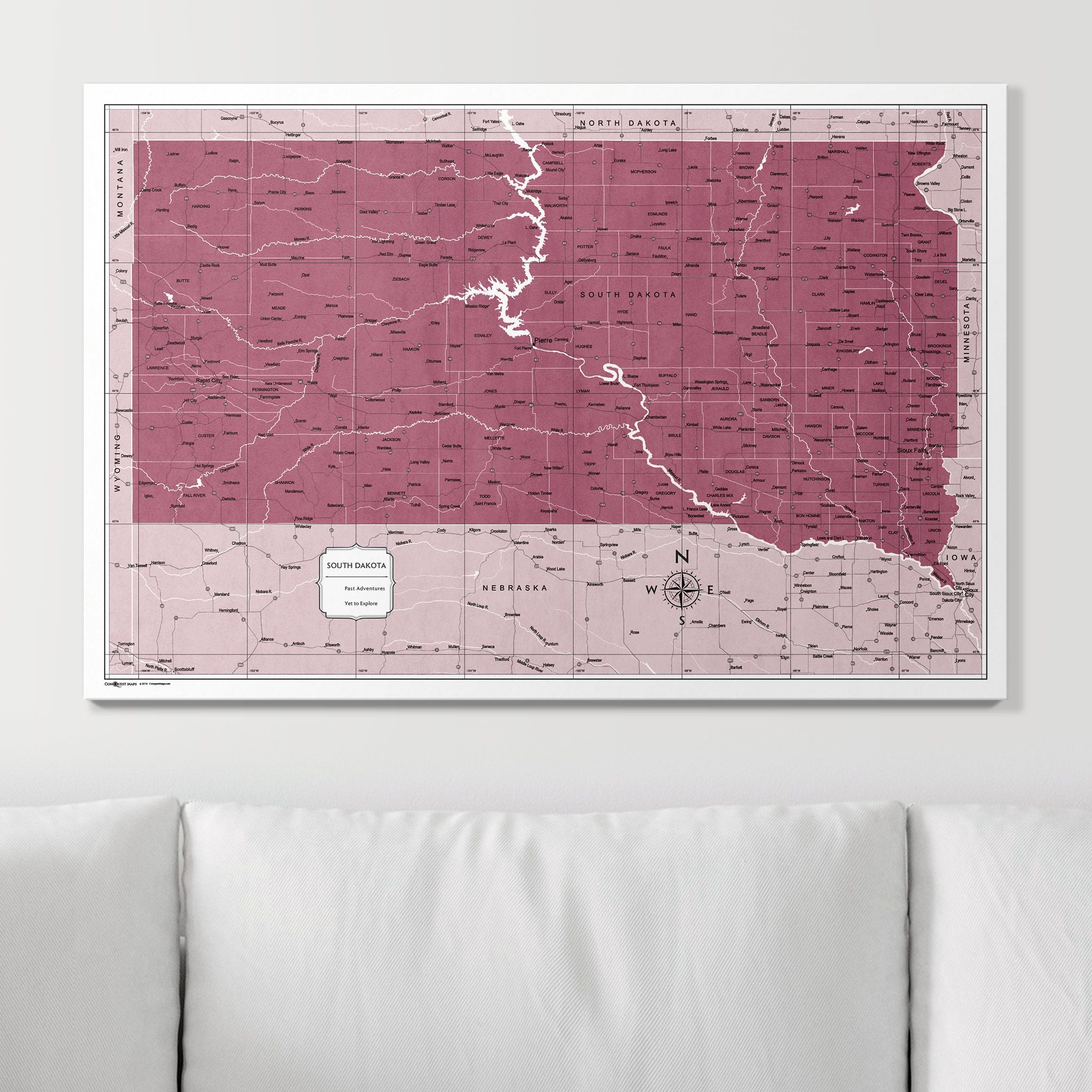 Push Pin South Dakota Map (Pin Board) - Burgundy Color Splash CM Pin Board