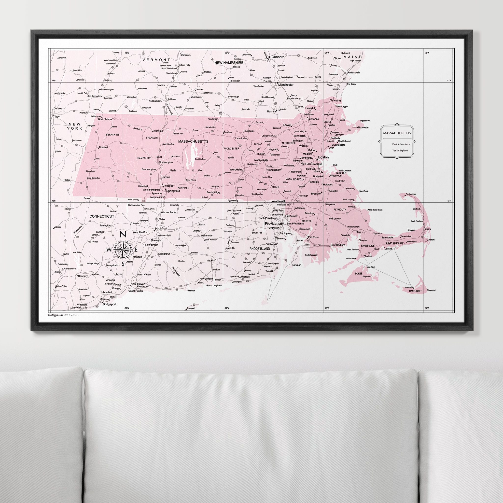 Push Pin Massachusetts Map (Pin Board) - Pink Color Splash CM Pin Board